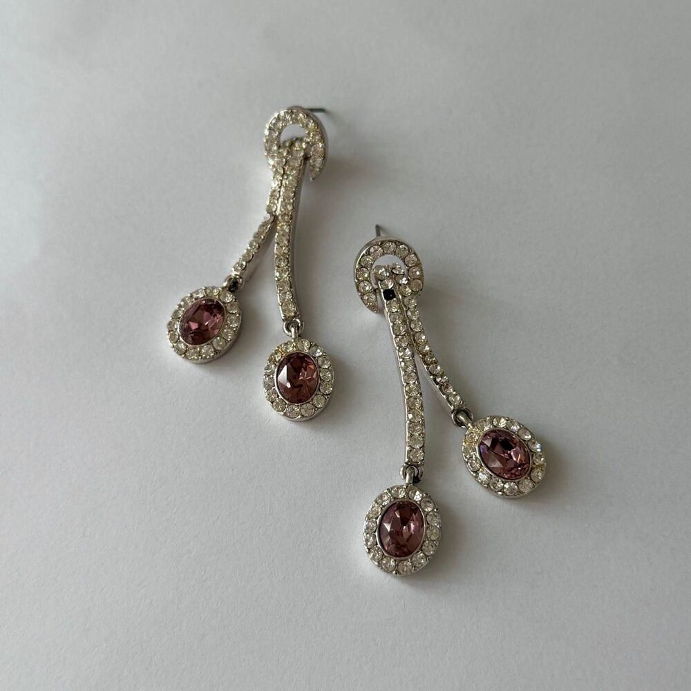 Pink Rhinestone Cherry Drop Earrings - Picture 2 of 6